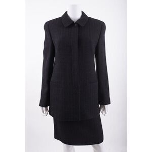 Louis Feraud Women Pencil Skirt Suit Blazer US 8 UK 12 Black Textured Wool Blend